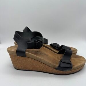 Papillio by Birkenstock Lana Black Leather Wedge Sandals EU 41 US 10-10.5